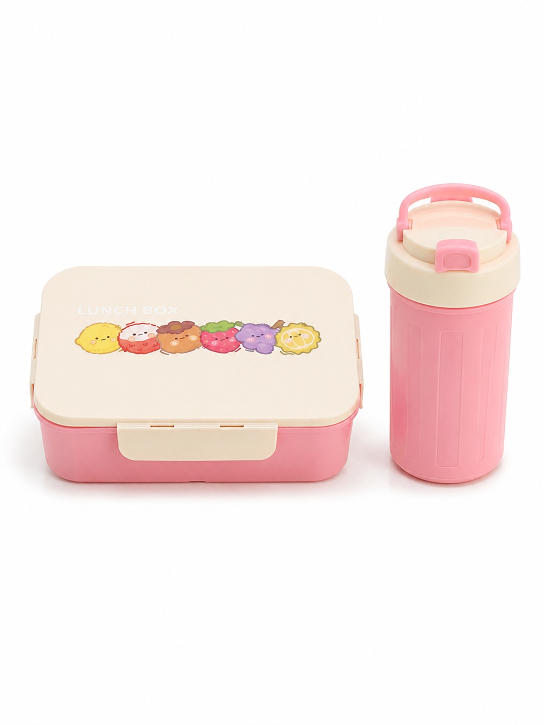 Pink Plastic Lunch Box and Water Bottle Set