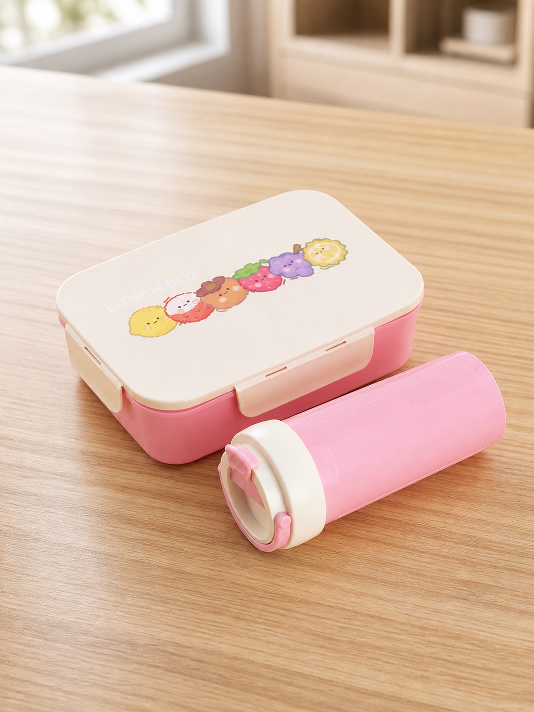 Pink Plastic Lunch Box and Water Bottle Set