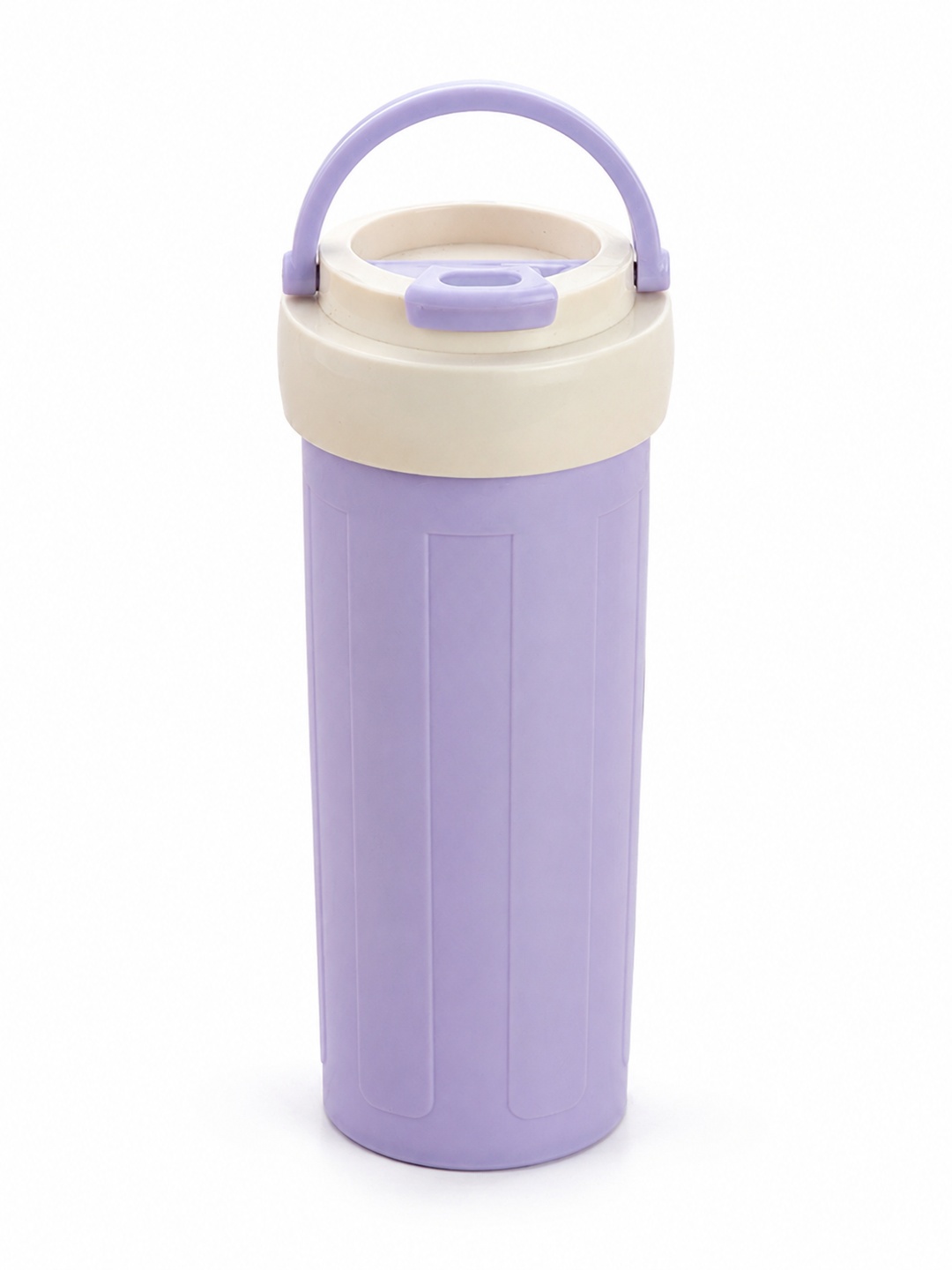 Purple Plastic Water Bottle with Carry Handle and Flip-Top Lid