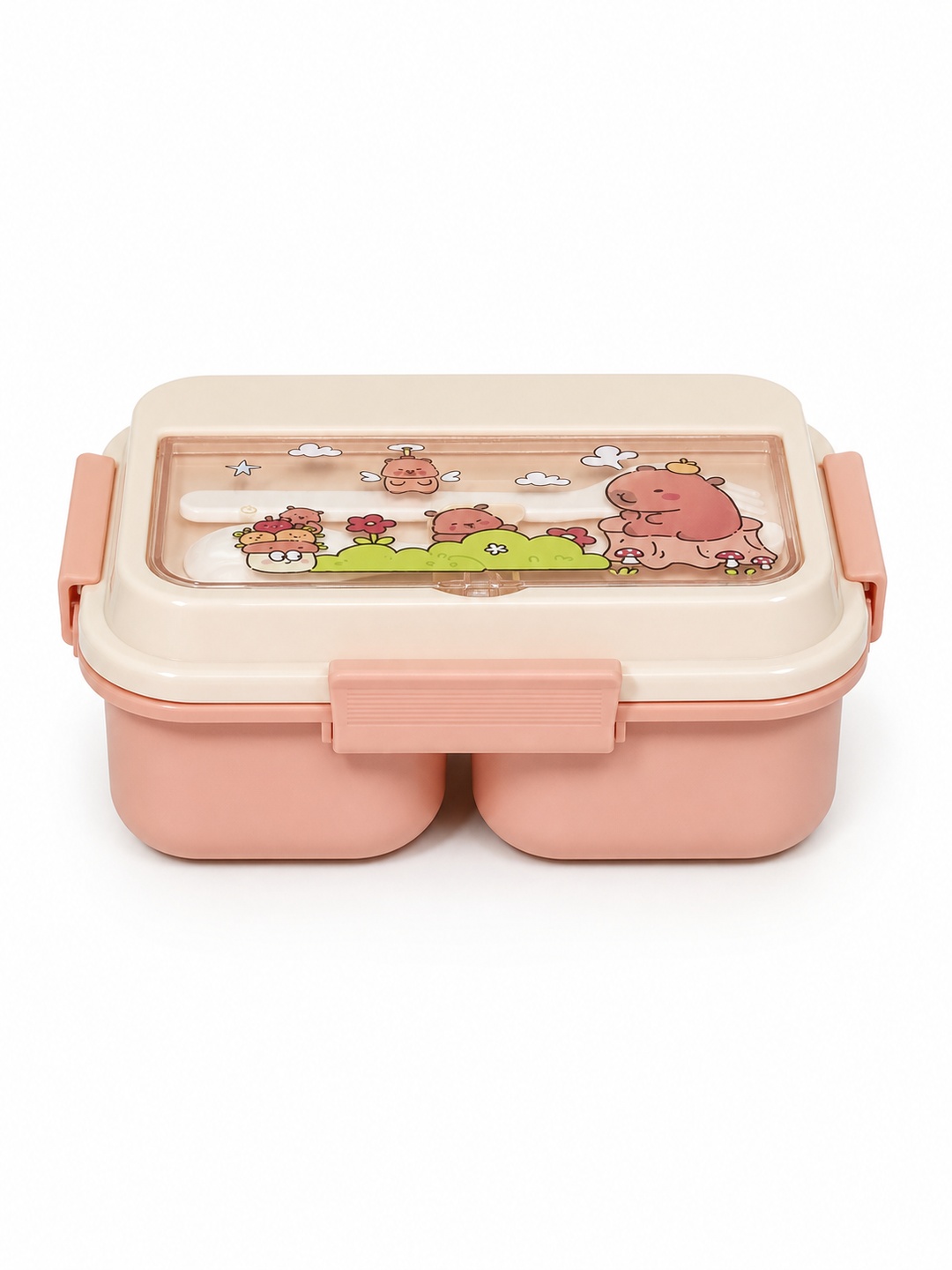 Pink Square Compartment Lunch Box with Snap Lock Lid