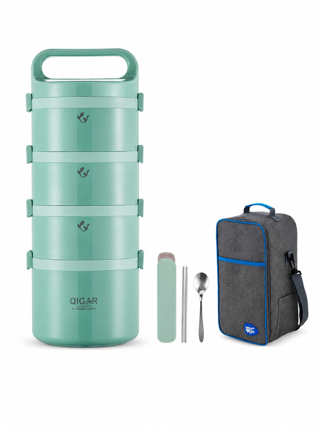 Green 4-Tier 3050ml Stainless Steel Insulated Lunch Box Set