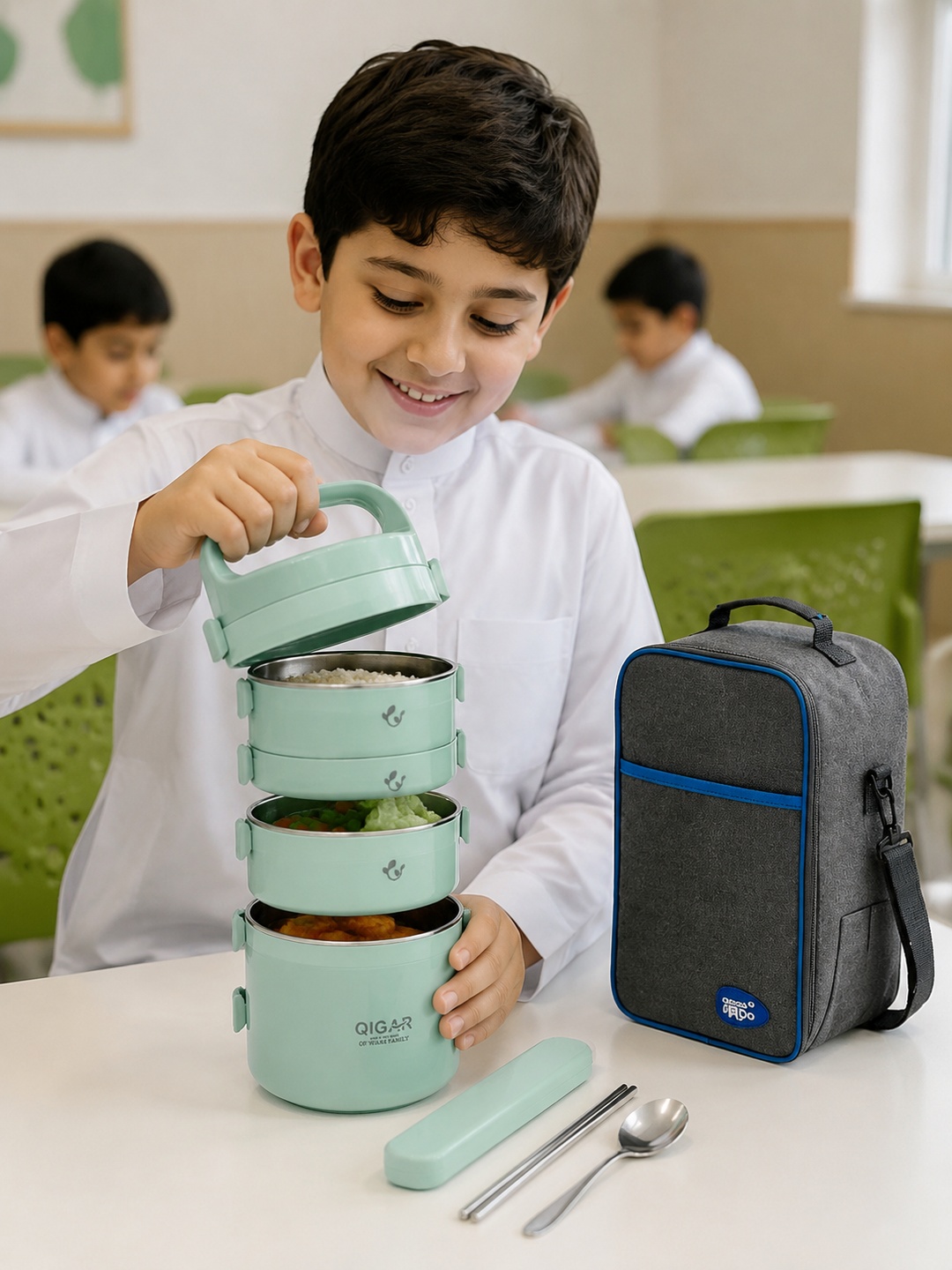 Green 4-Tier 3050ml Stainless Steel Insulated Lunch Box Set