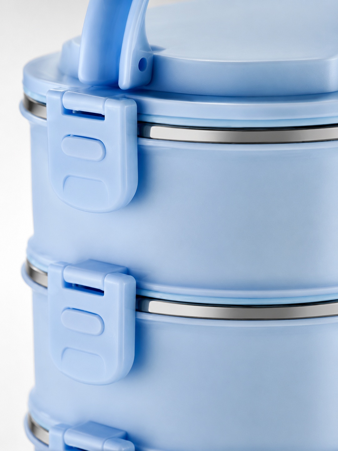 Blue 4-Tier Stainless Steel Lunch Box Set with Spoon and Chopsticks