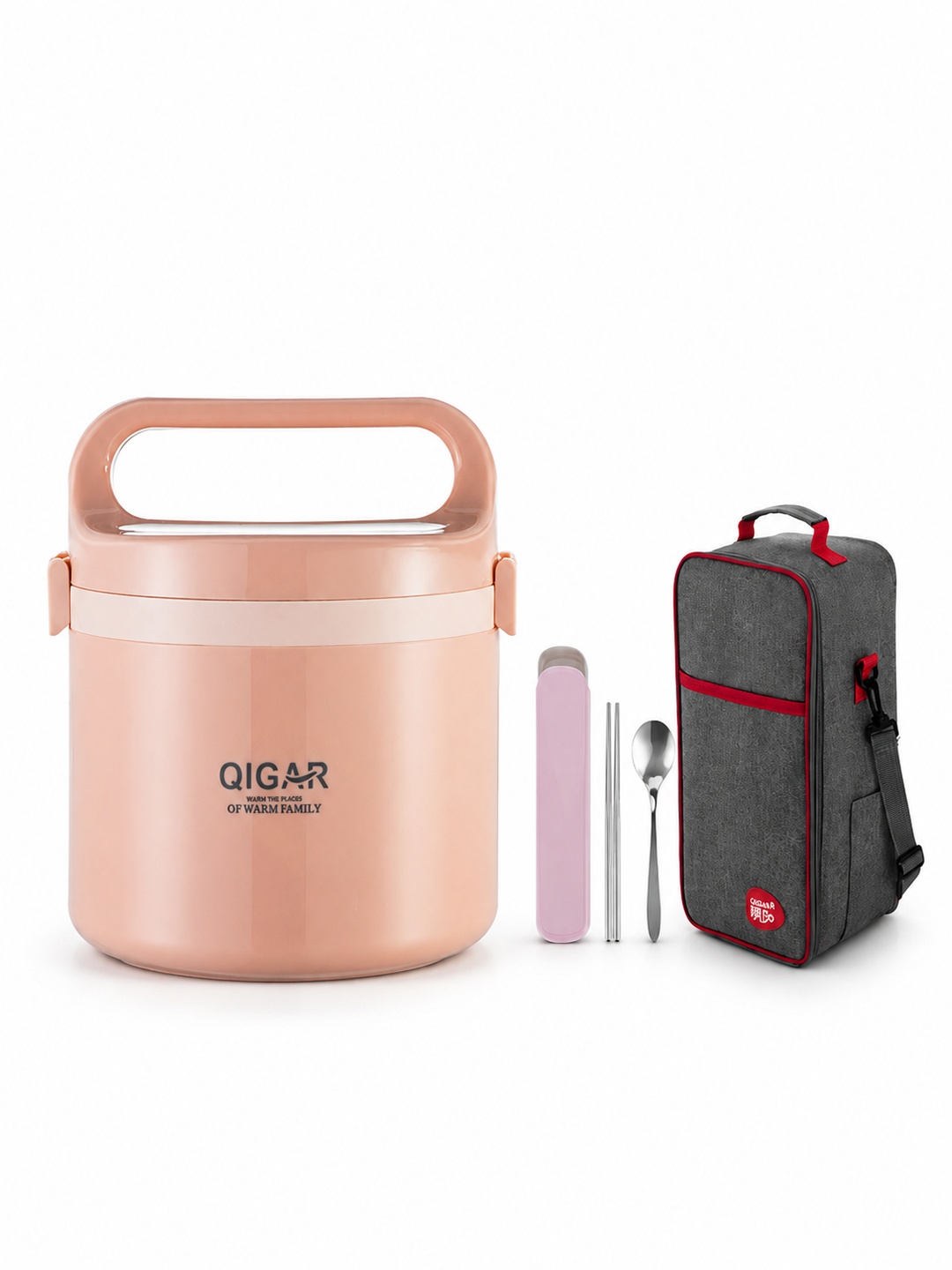 Pink 1250ml Stainless Steel Insulated Lunch Box with Utensils and Bag