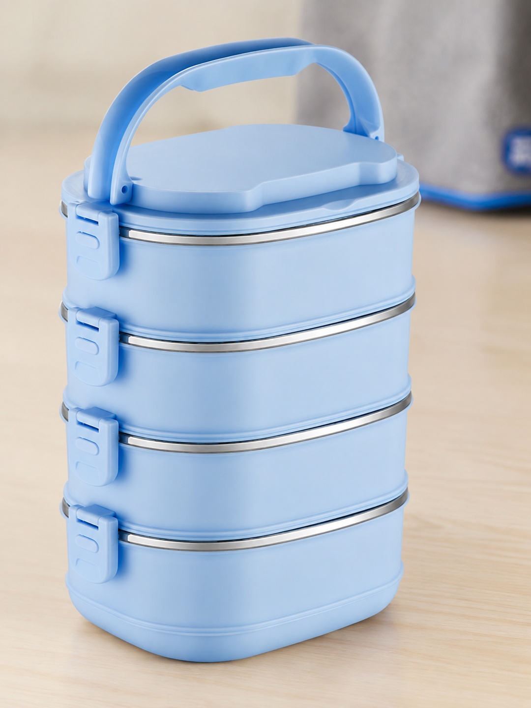 Blue 5-Tier Stainless Steel Bento Lunch Box Set with Insulated Bag