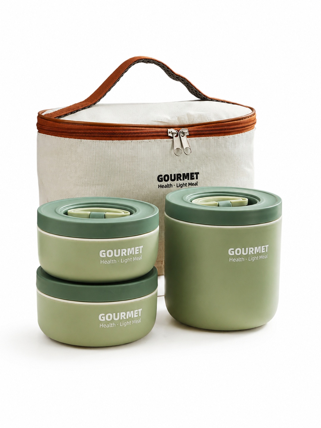 Green 3-Piece Stainless Steel Lunch Box Set with Insulated Bag