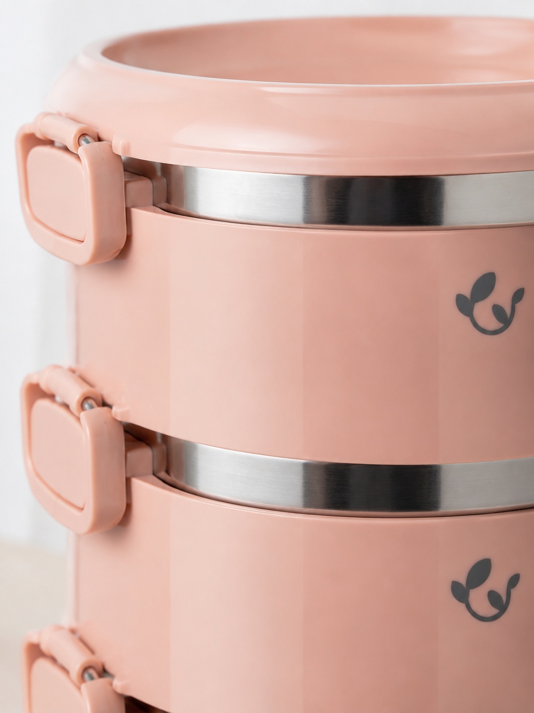 Pink 3-Tier Stainless Steel Insulated Lunch Box with Cutlery 2450ml