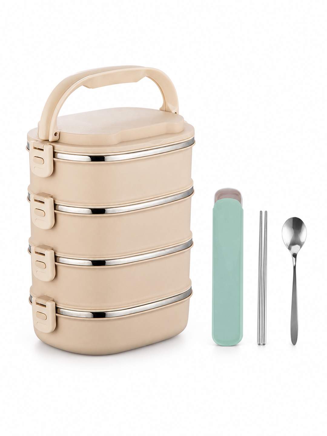 4-Tier 3600ml Stainless Steel Lunch Box with Spoon and Chopsticks