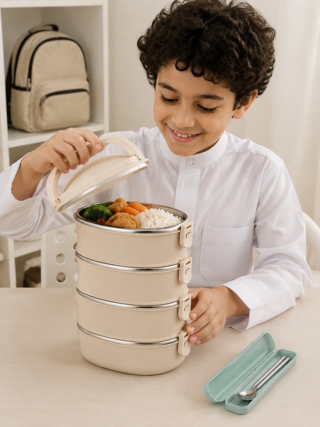 4-Tier 3600ml Stainless Steel Lunch Box with Spoon and Chopsticks