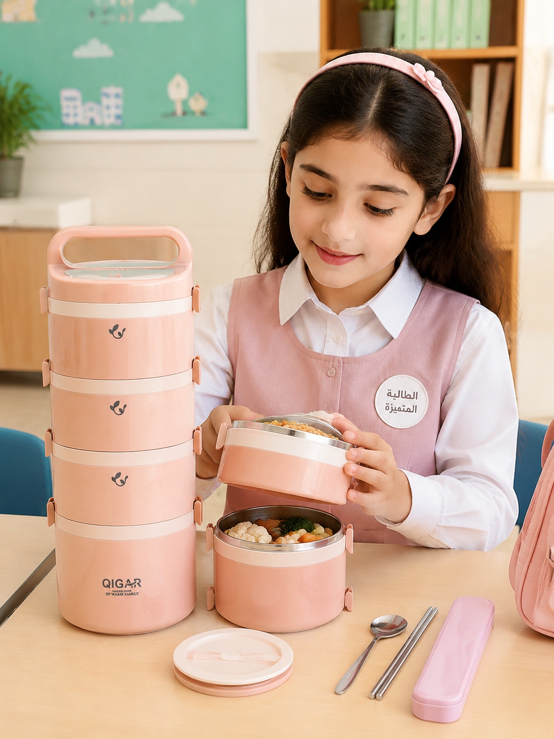 Pink 4-Tier 3050ml Stainless Steel Insulated Lunch Box Set