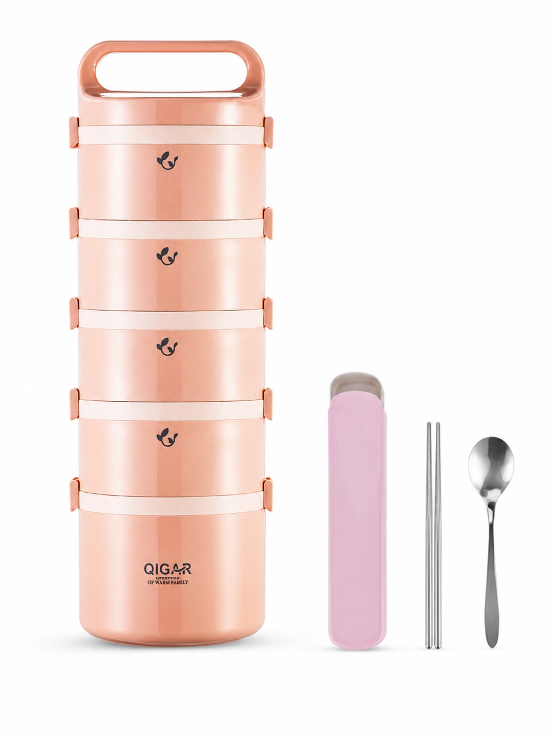 Pink 5-Tier Insulated Stainless Steel Lunch Box, 3650 mL