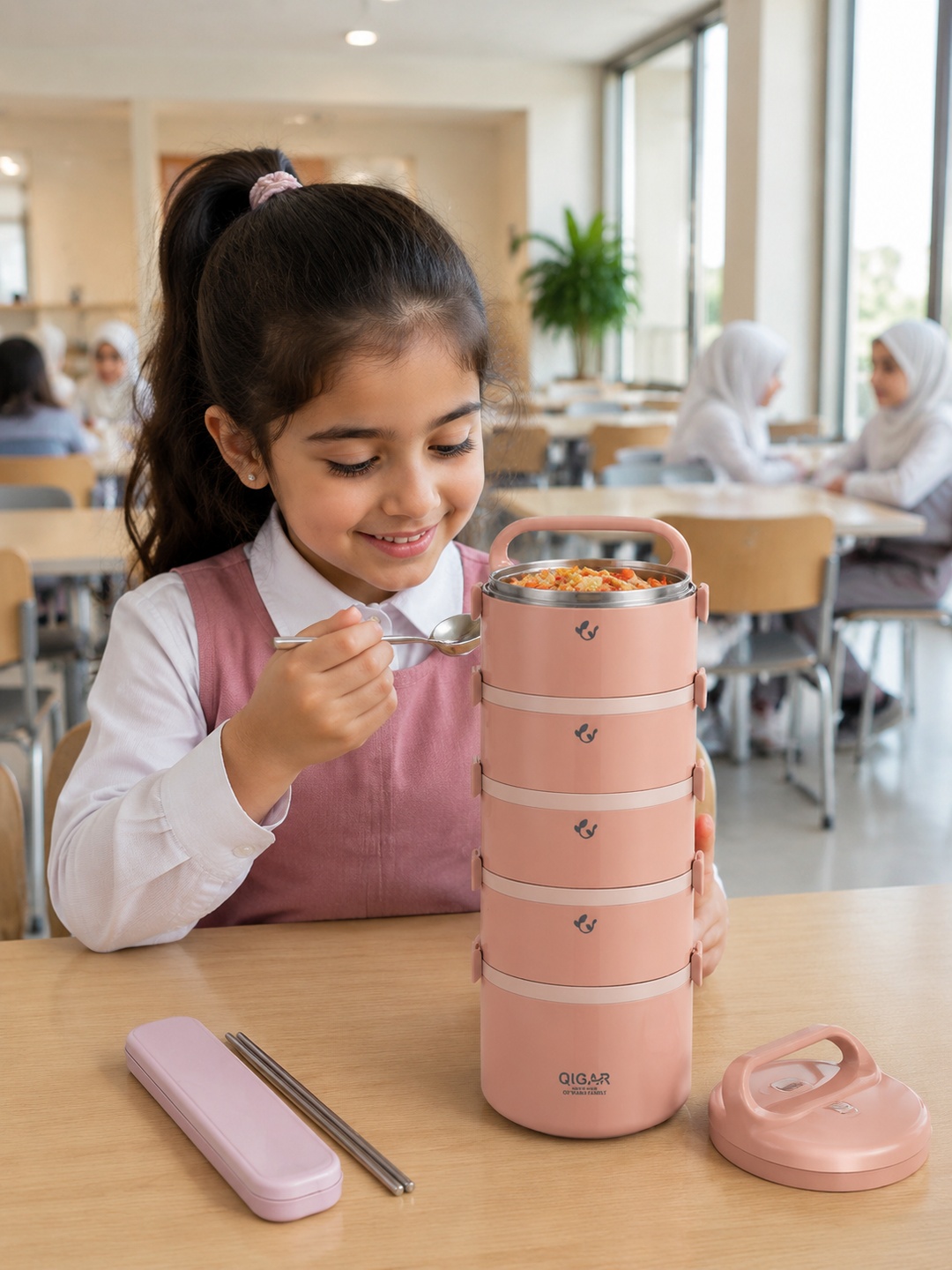 Pink 5-Tier Insulated Stainless Steel Lunch Box, 3650 mL