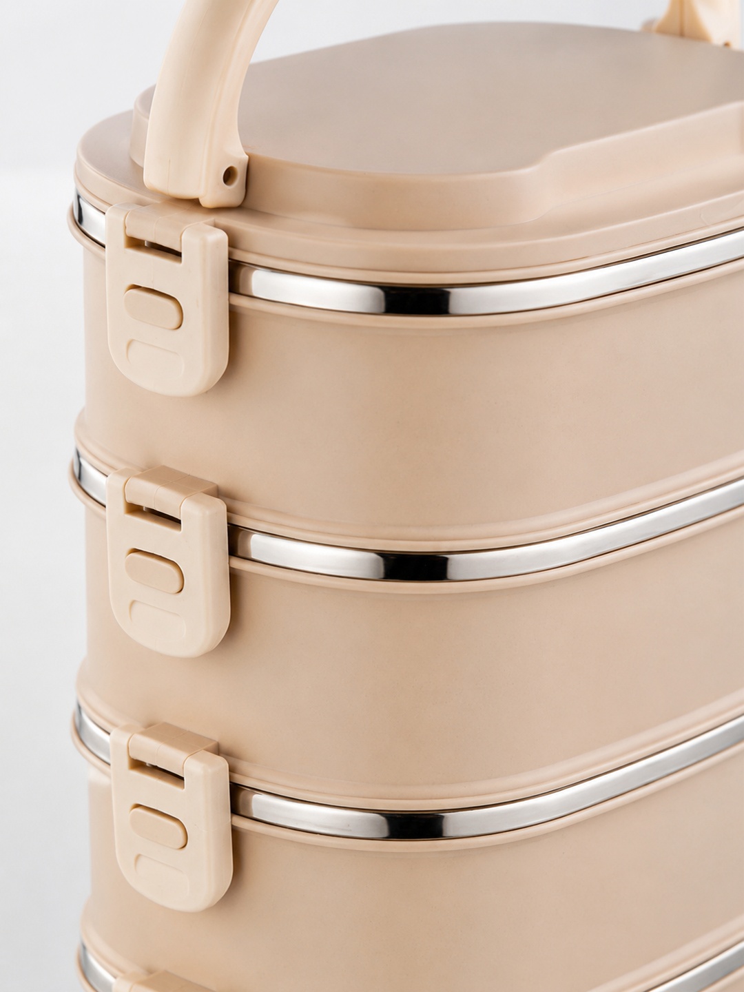 Beige 5-Tier Stainless Steel Insulated Bento Lunch Box with Cutlery