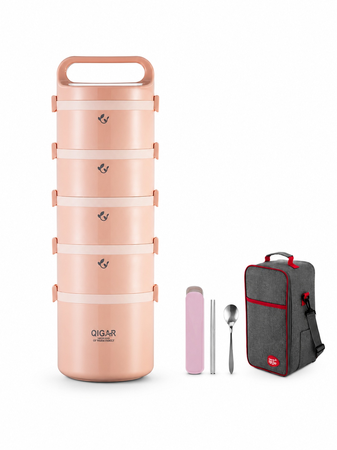 Pink 5-Tier 3650ml Stainless Steel Insulated Lunch Box Set