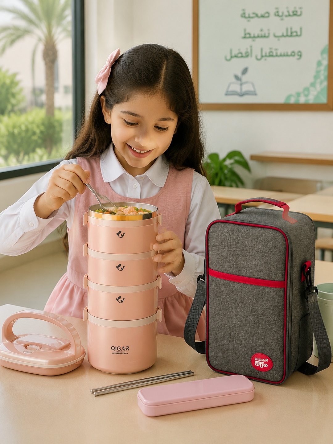 Pink 5-Tier 3650ml Stainless Steel Insulated Lunch Box Set