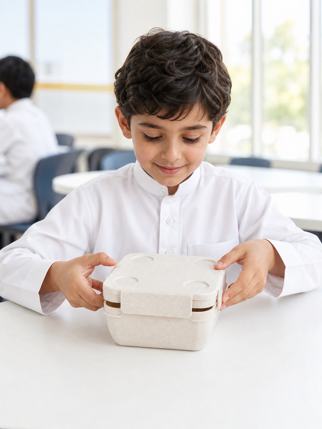 Wheat Straw Double-Layer Lunch Box, 1250ml, Rice White