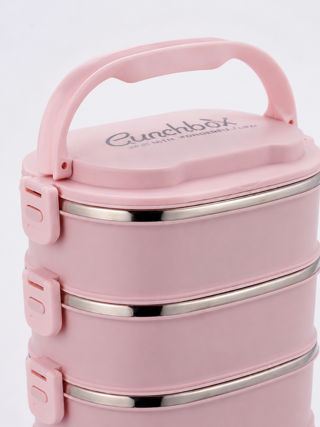 Pink 5-Tier Stainless Steel Bento Lunch Box with Spoon and Chopsticks