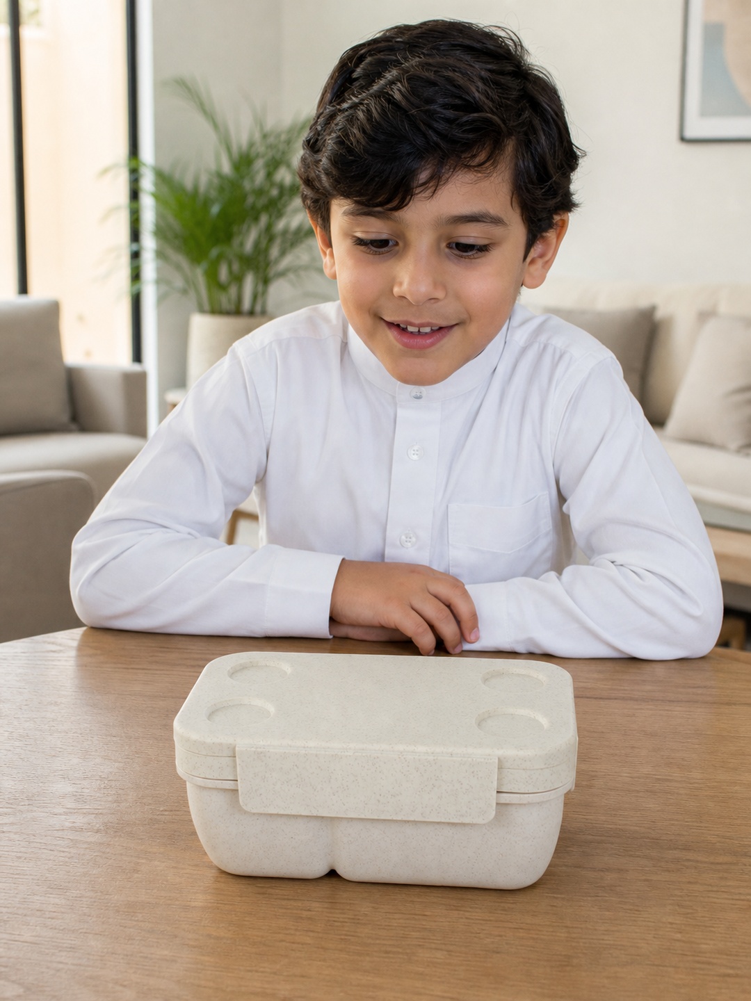 Wheat Straw Double-Layer Compartment Lunch Box, 960ml, Off-White