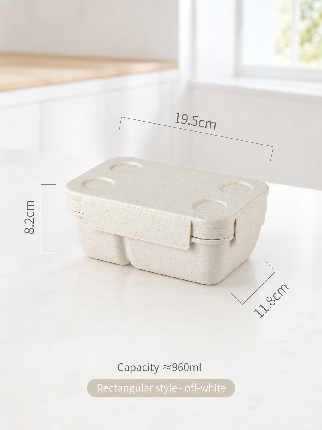 Wheat Straw Double-Layer Compartment Lunch Box, 960ml, Off-White