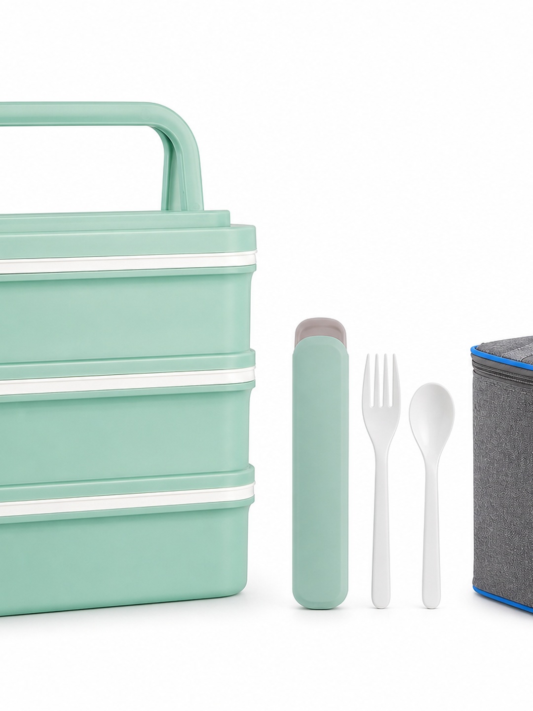 Green 3-Tier 2700ml Lunch Box with Utensils and Insulated Bag