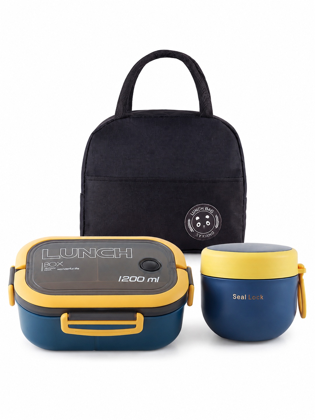 Blue and Yellow 1200ml Plastic Lunch Box with Insulated Bag