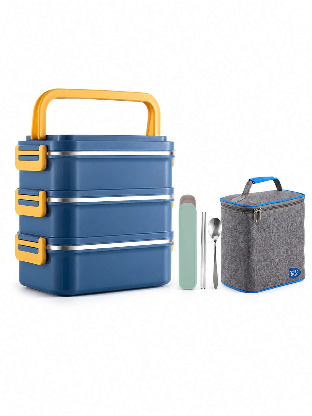 Blue 3-Tier 2400ml Insulated Stainless Steel Lunch Box Set