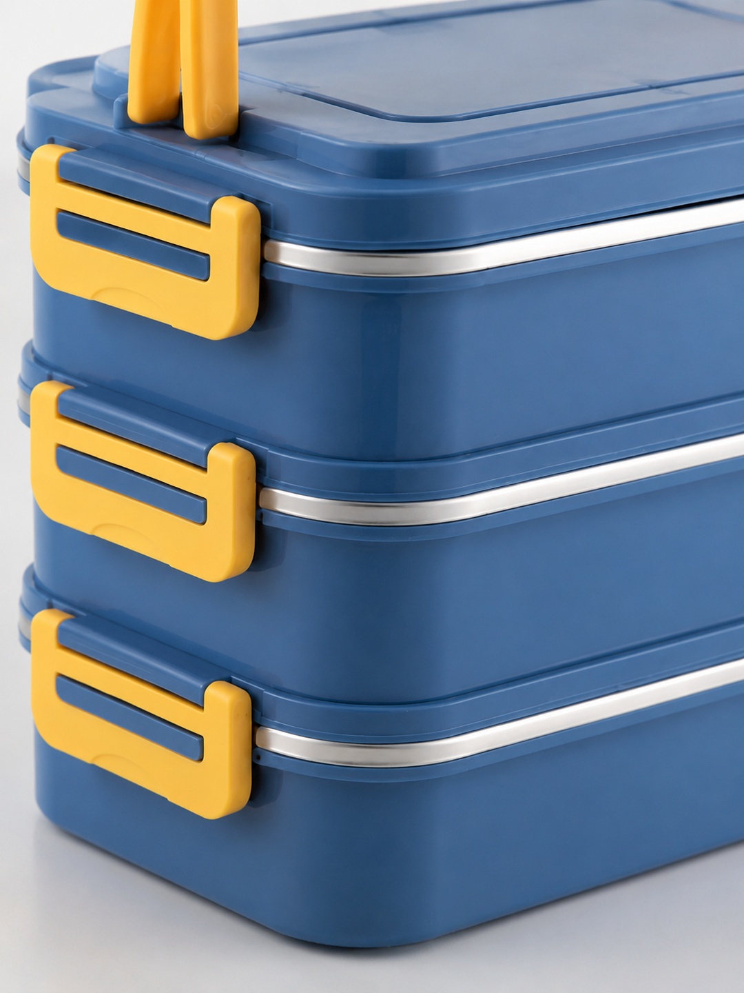 Blue 3-Tier 2400ml Stainless Steel Lunch Box with Cutlery