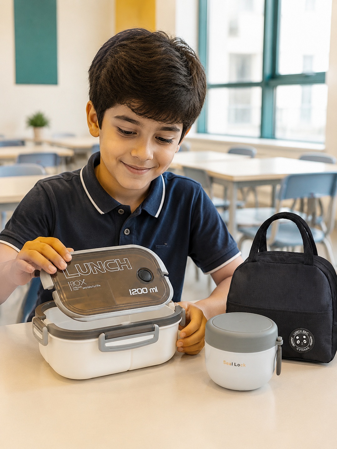 1200ml Plastic Lunch Box Set with Sealed Bowl and Carry Bag