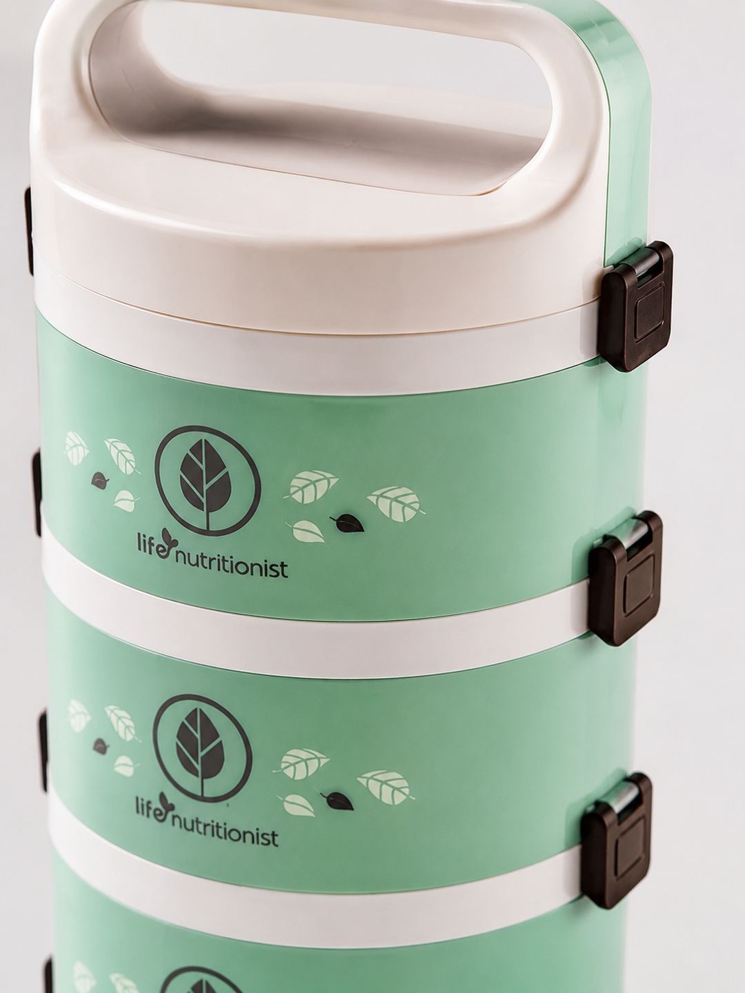 Green 4-Tier 2450ml Stackable Lunch Box with Spoon and Chopsticks