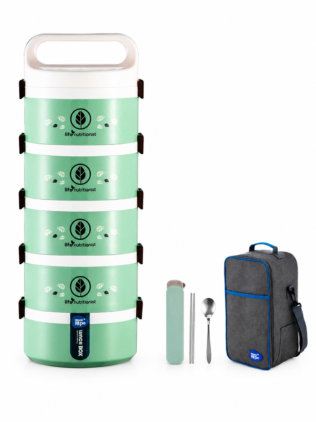 Green 5-Tier 3650ml Insulated Lunch Box Set with Bag and Utensils
