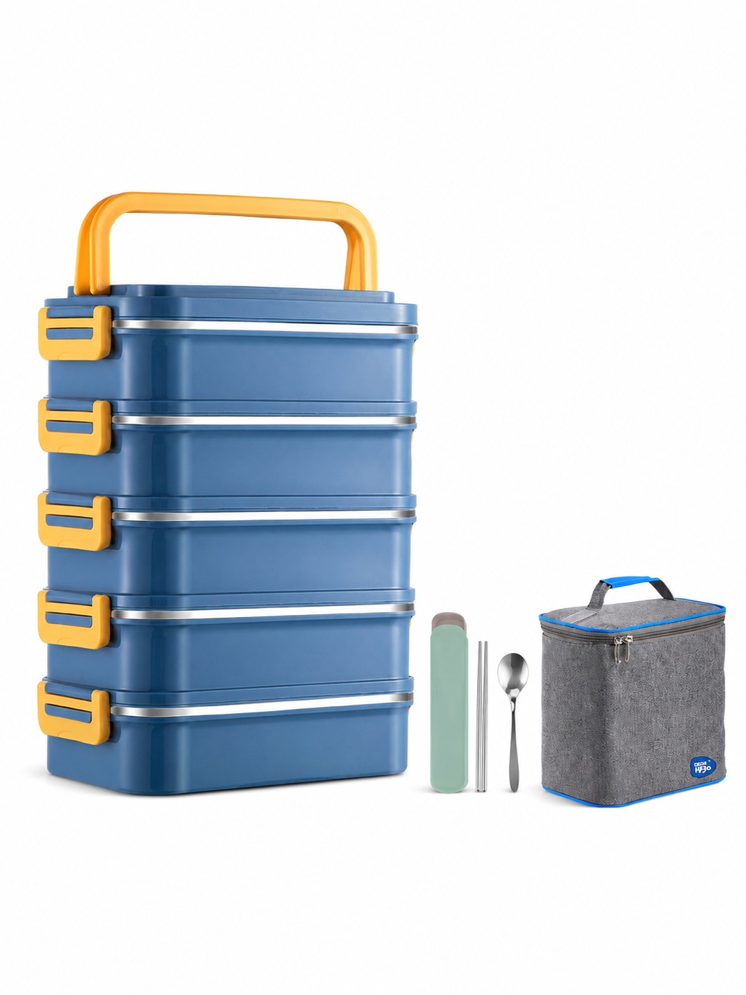 Blue 5-Tier Stainless Steel Insulated Lunch Box Set 4500ml