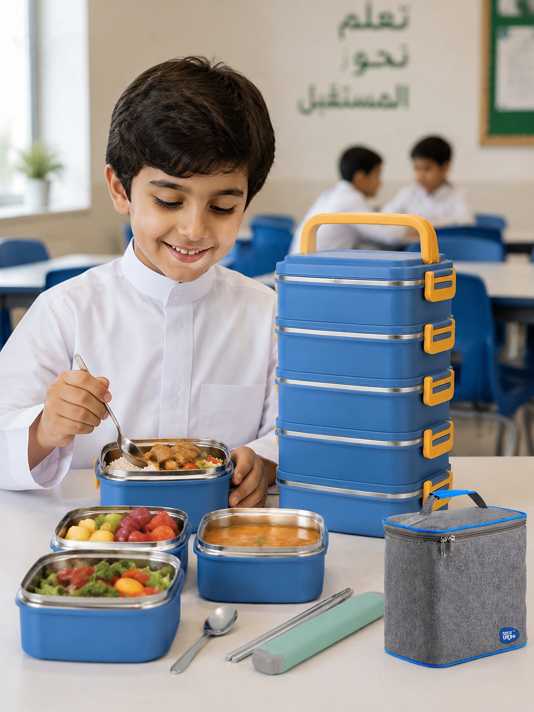 Blue 5-Tier Stainless Steel Insulated Lunch Box Set 4500ml