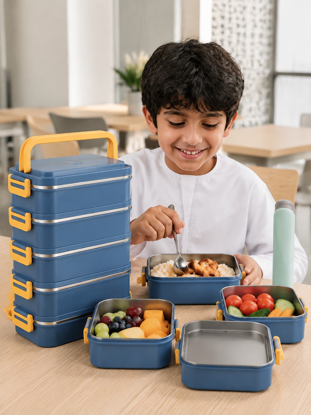 Blue 5-Tier Stainless Steel Insulated Lunch Box Set 4500ml