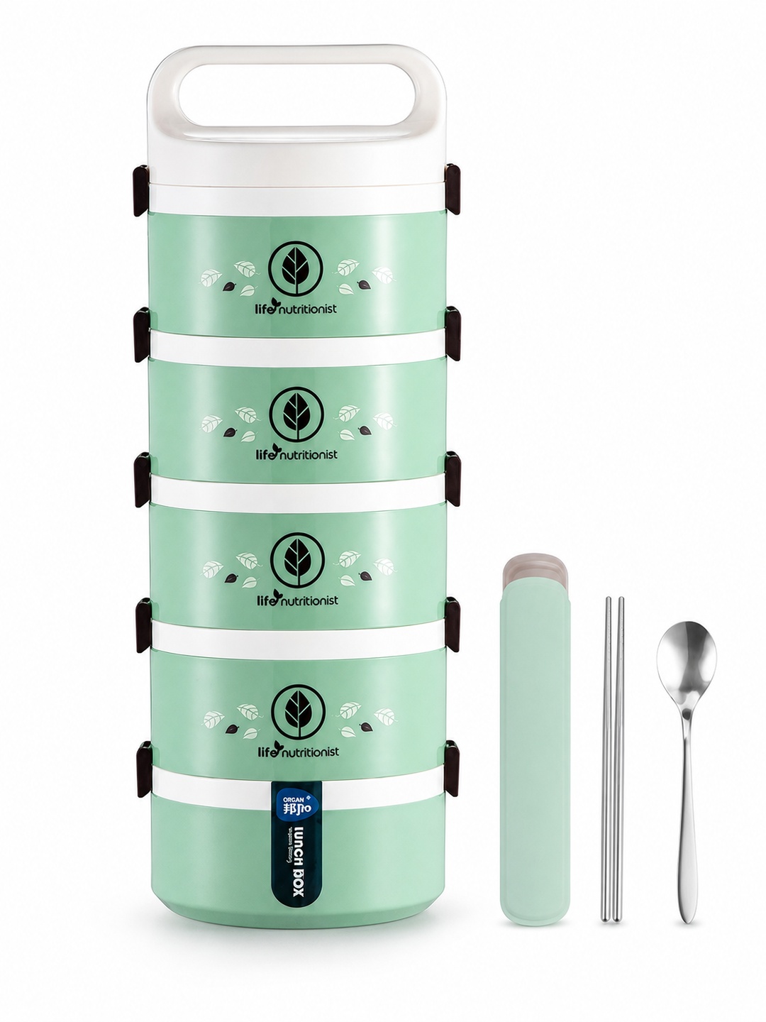 Green 5-Tier Insulated Lunch Box with Spoon and Chopsticks 3050ml