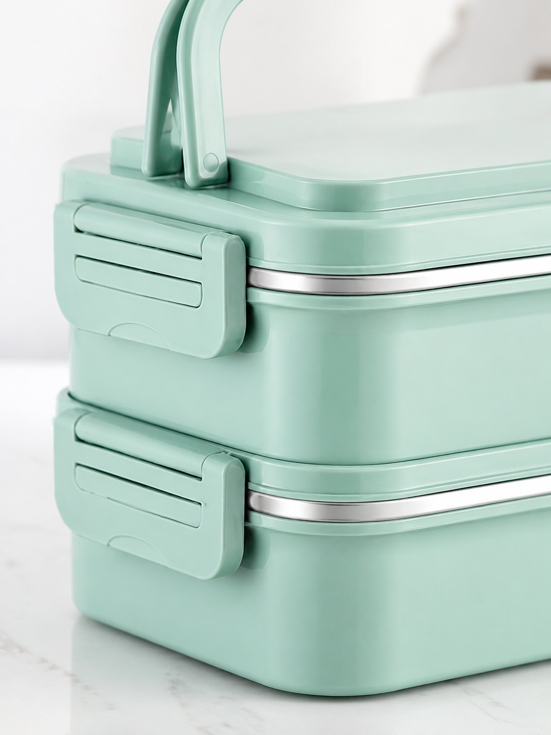 Green 2-Tier 1800ml Stainless Steel Lunch Box with Utensils