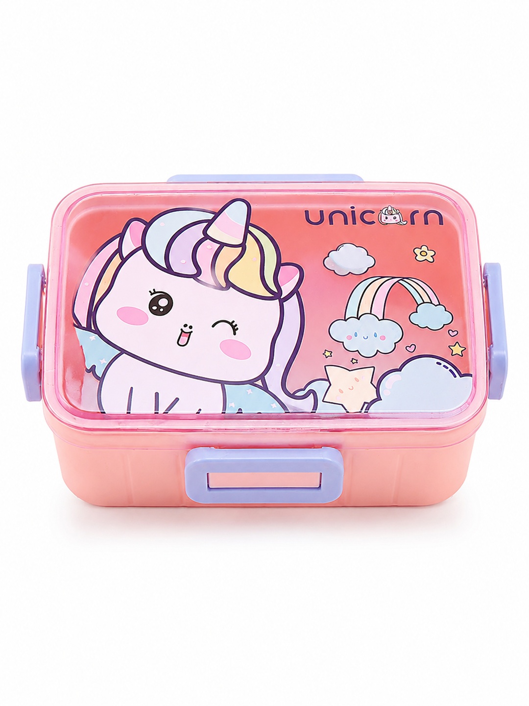 Pink Plastic Unicorn Print Lunch Box with Snap Latches