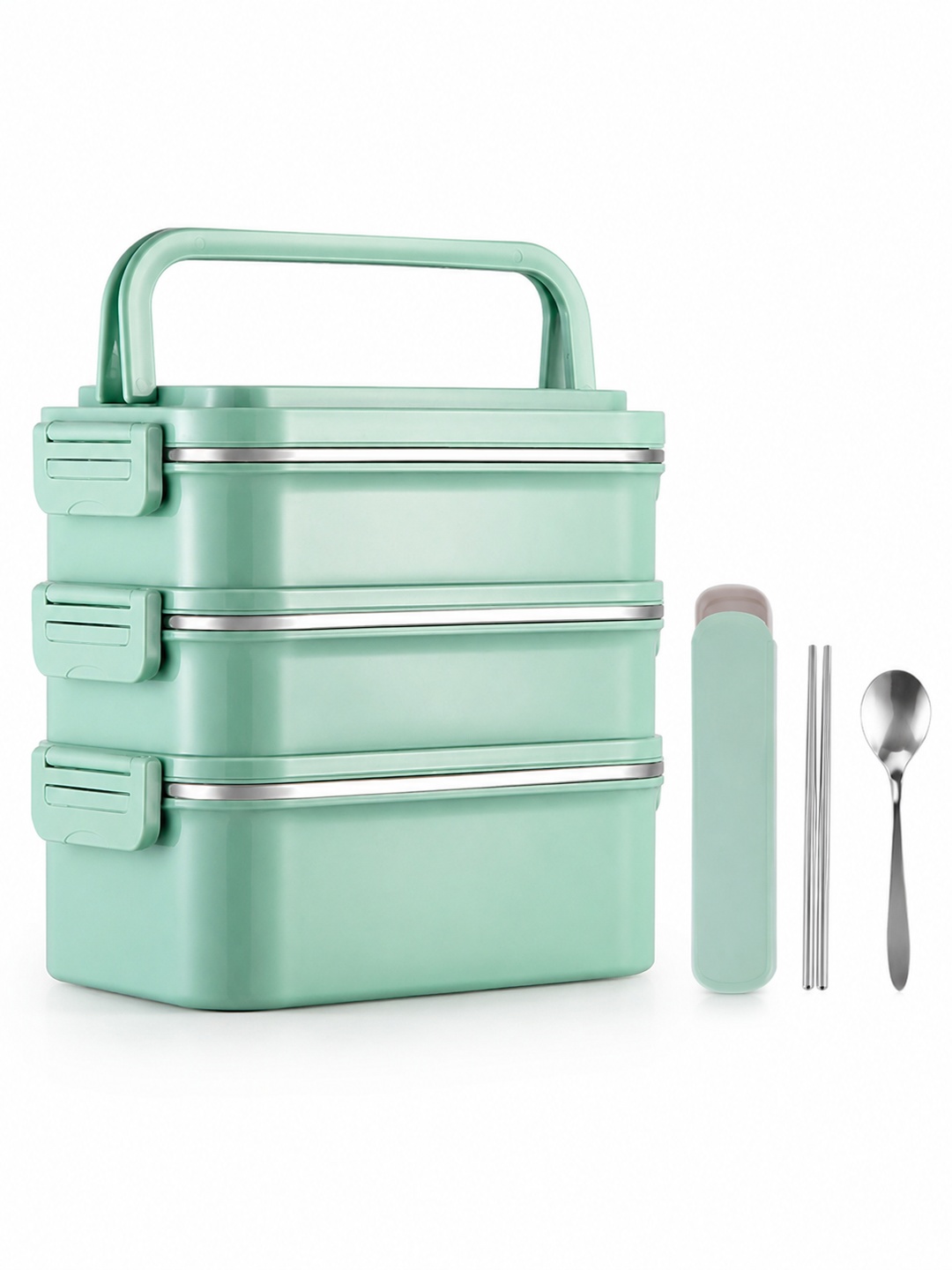 Green 3-Tier 2700ml Insulated Stainless Steel Lunch Box Set