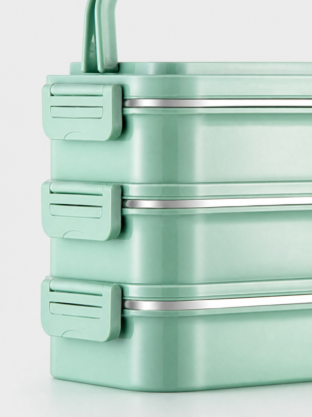 Green 3-Tier Stainless Steel Lunch Box, 2700ml with Spoon & Chopsticks