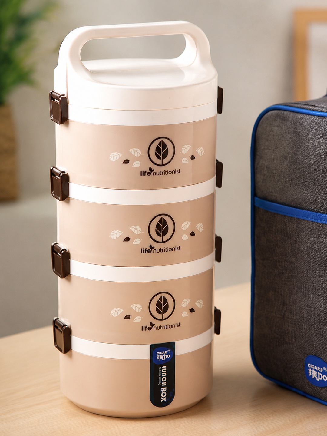 4-Tier 2450ml Stackable Lunch Box Set with Utensils and Carry Bag