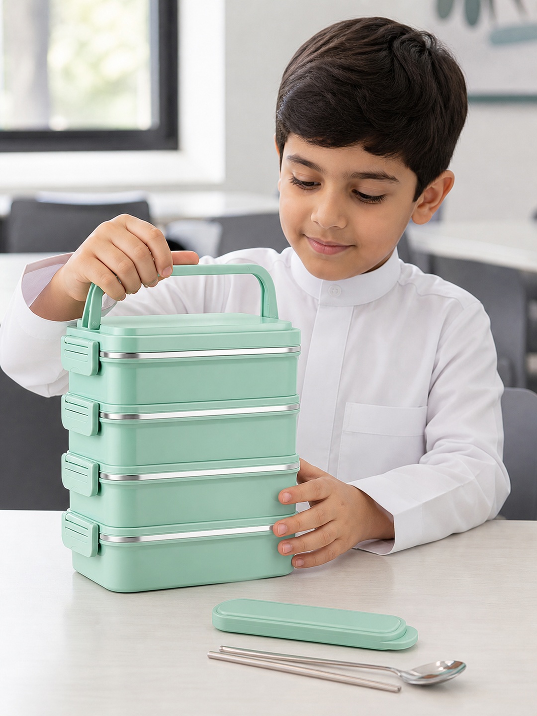 Green 4-Tier 3600ml Stainless Steel Insulated Lunch Box Set