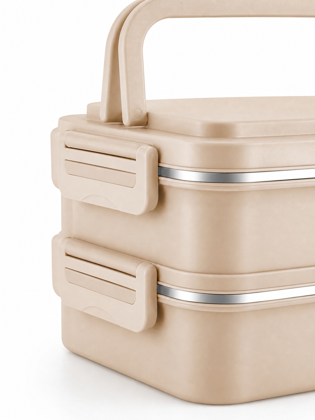 Beige 1800ml 2-Tier Stainless Steel Lunch Box with Utensils