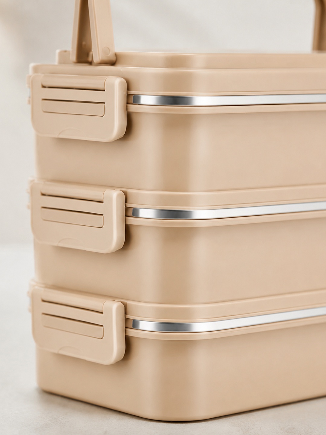 Beige 3-Tier 2700ml Stainless Steel Lunch Box Set with Insulated Bag