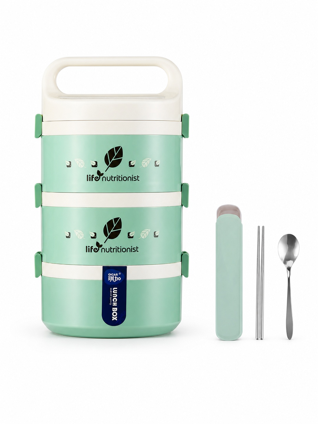 Green 3-Tier Stainless Steel Insulated Lunch Box Set, 1850ml