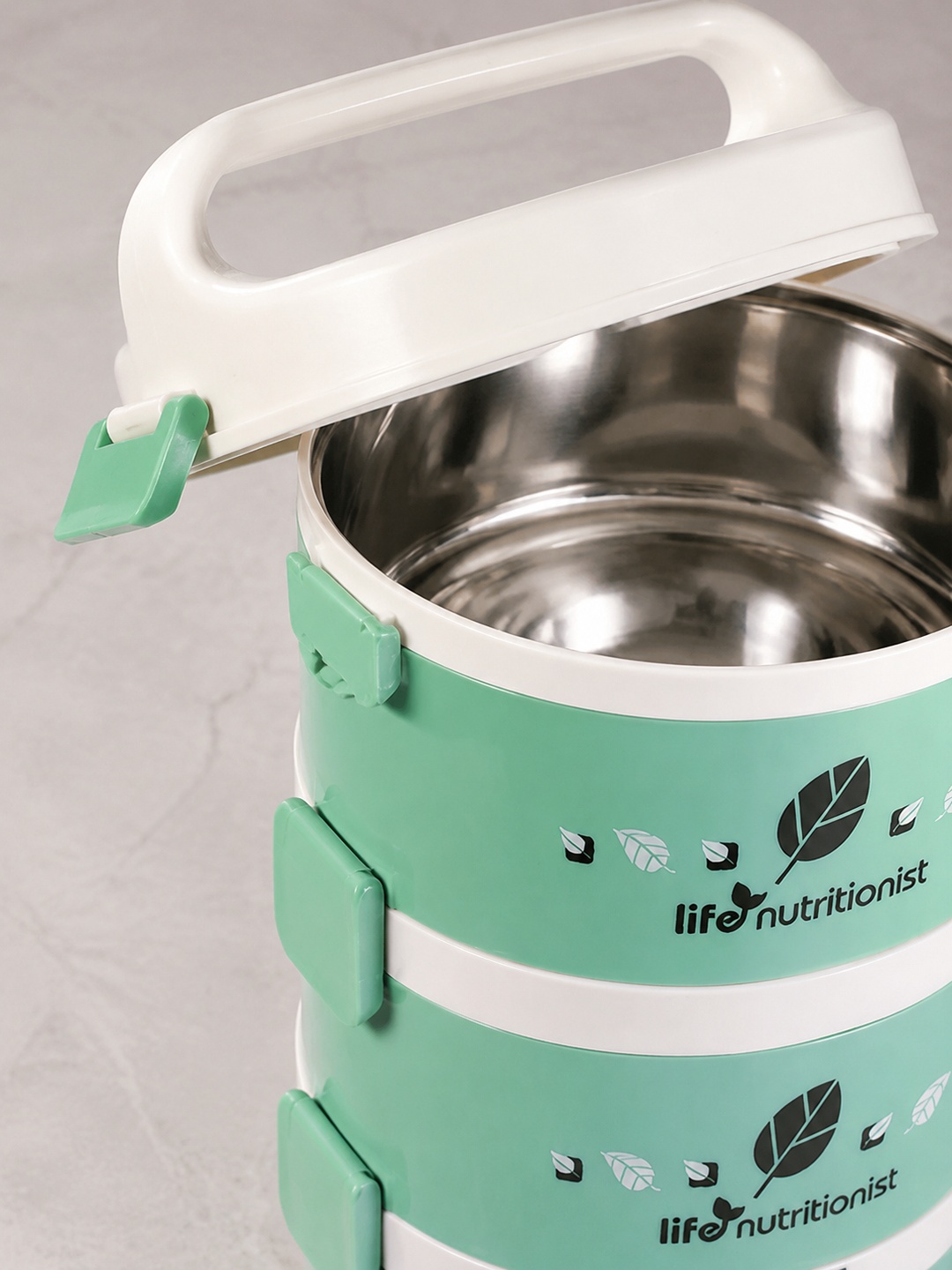 4-Tier Green Insulated Stainless Steel Lunch Box with Utensils
