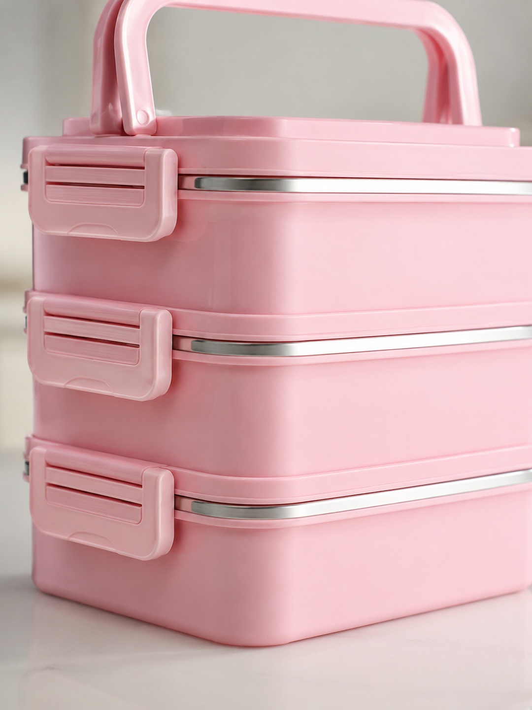 Pink 3-Tier 2700ml Stainless Steel Lunch Box with Utensils