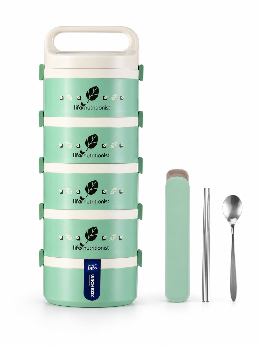 Green 5-Tier 3050ml Stainless Steel Lunch Box with Utensils