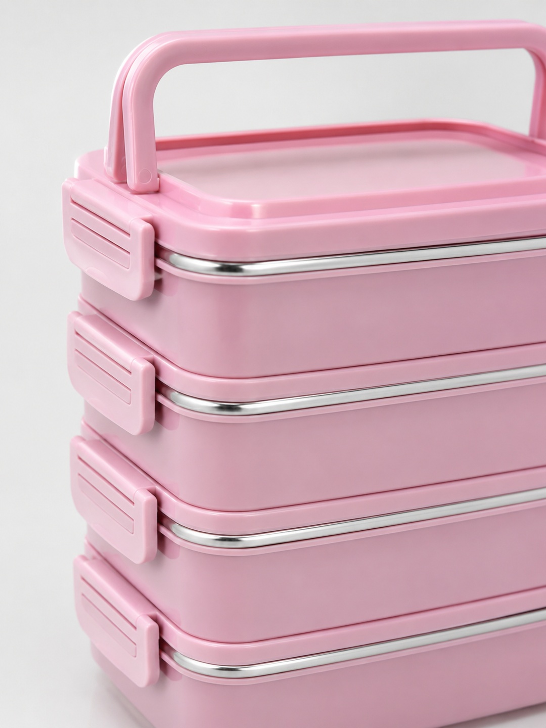 Pink 4-Tier 3600ml Stainless Steel Lunch Box with Spoon and Chopsticks