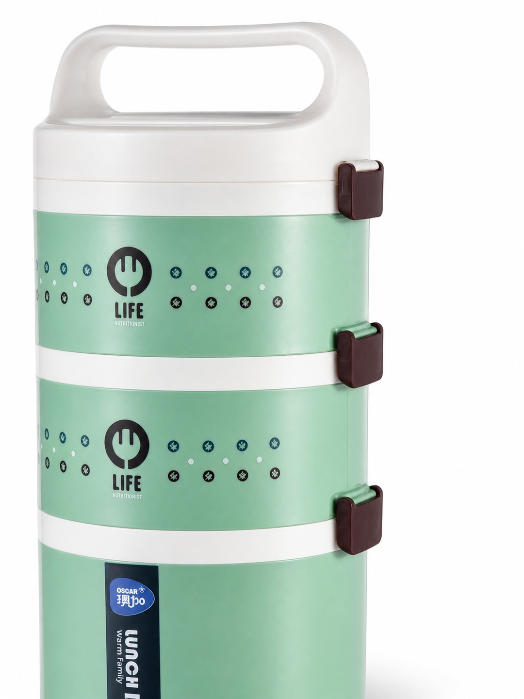 Green 3-Tier 2450 mL Lunch Box with Spoon and Chopsticks