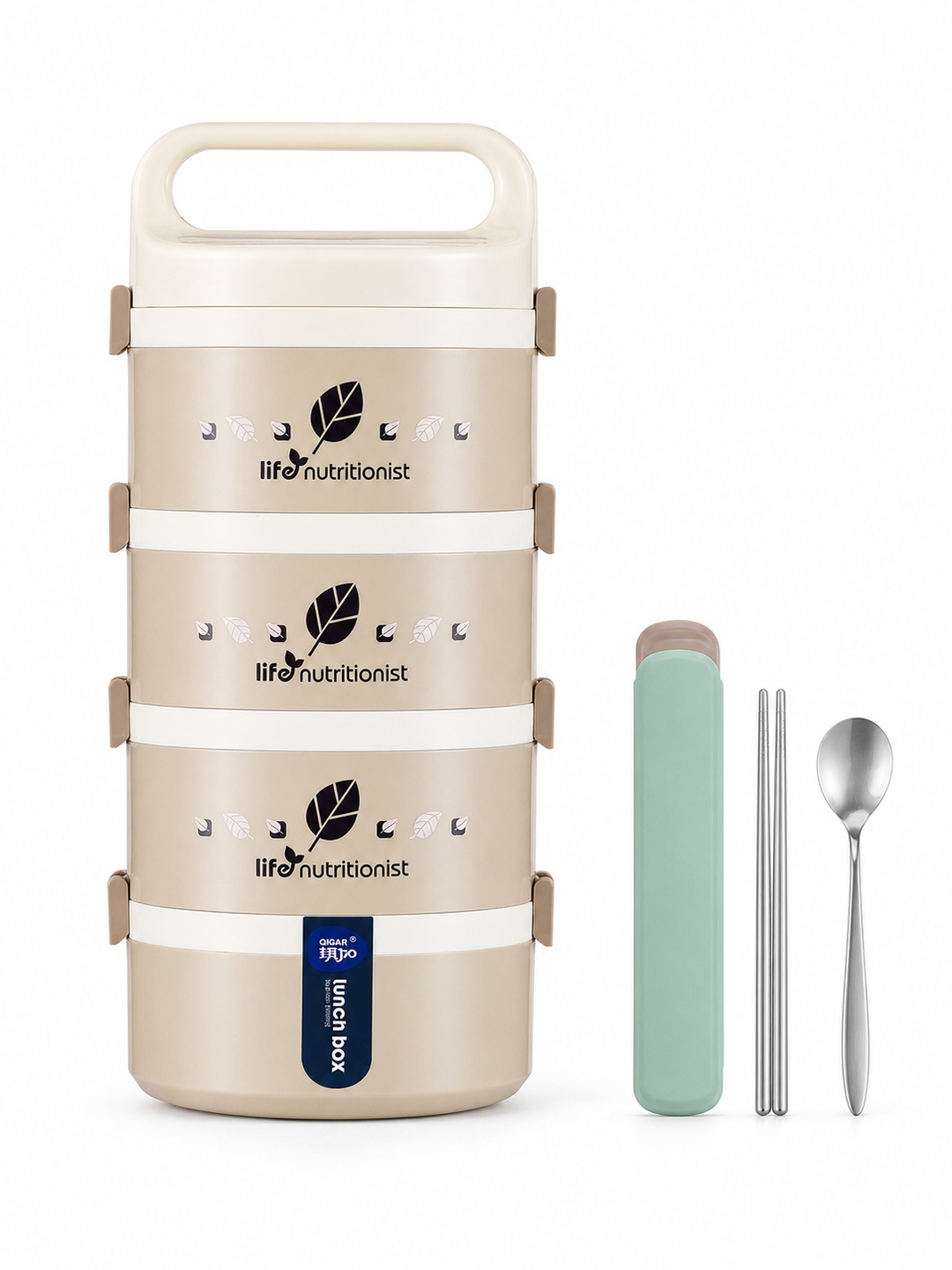 Khaki 4-Tier 2450ml Stainless Steel Insulated Lunch Box Set