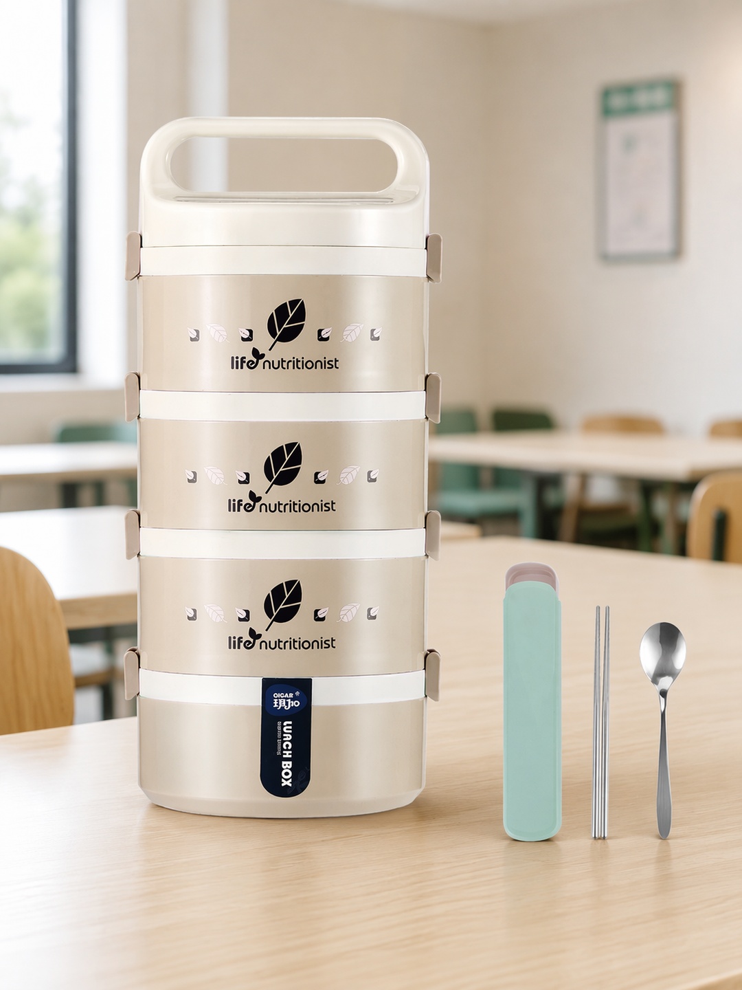 Khaki 4-Tier 2450ml Stainless Steel Insulated Lunch Box Set